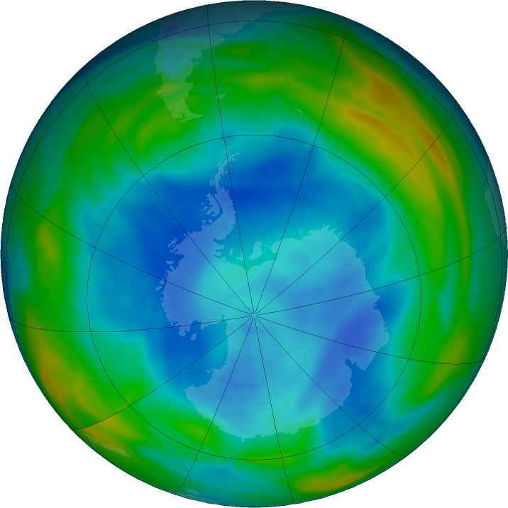 Antarctic ozone map for 03 July 2023